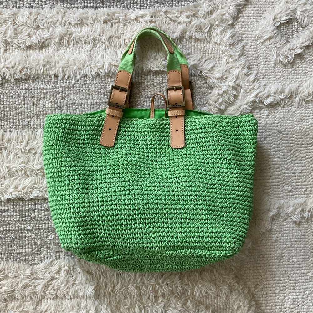 Lauren Ralph Lauren green straw tote